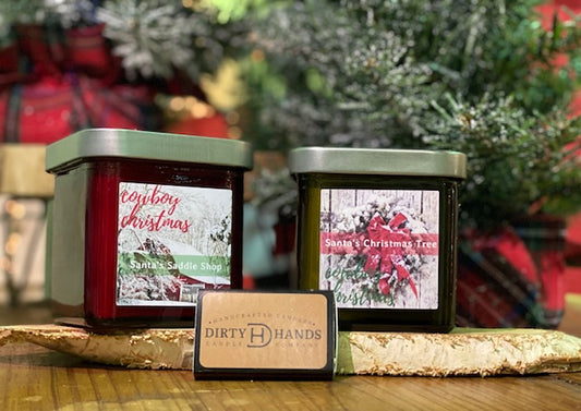 A Red and Green Christmas Candle under a Tree