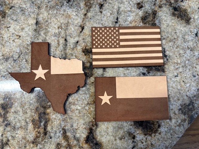 US Flag Leather Freshie, Texas Flag and Texas Shaped Flag 
