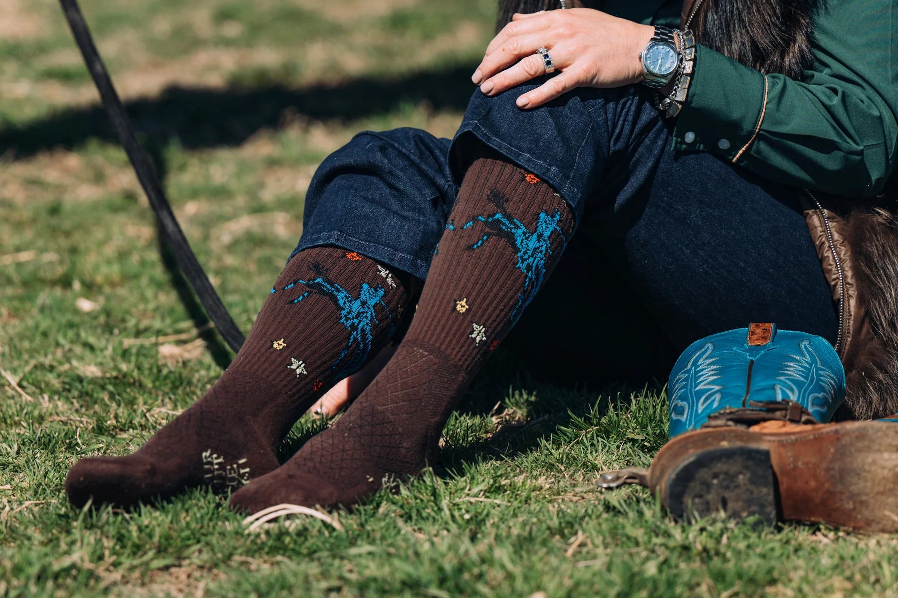 Fringe Long Live Brown Western Cowboy Performance Socks