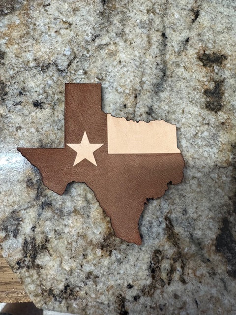 Texas Shaped Leather Freshie In the Texas Flag Shades